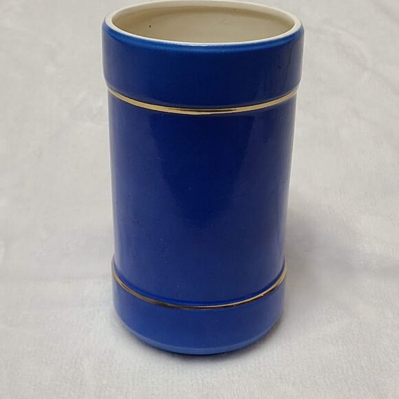 Enesco Cobalt Blue Painted Art Vase Jar Victorian Mandolin Serenade Gold Trim - Picture 5 of 13